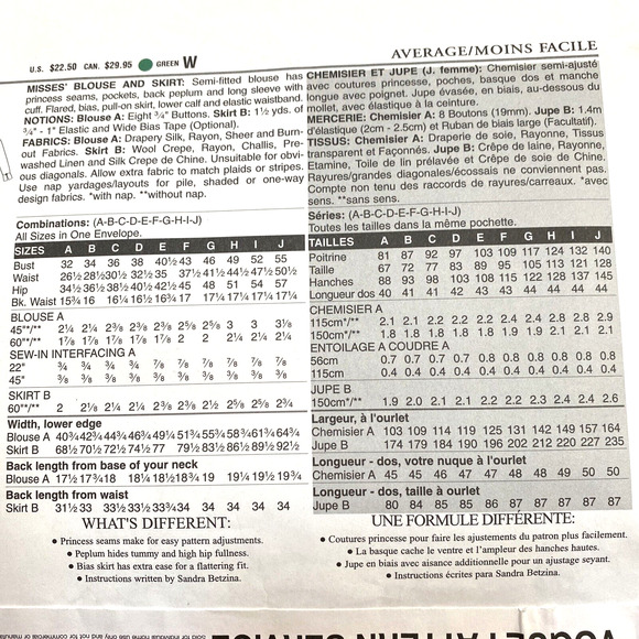 Vogue Sewing Pattern #V2911 Today's Fit by Sandra Betzina OS Blouse & Skirt CUT - Picture 6 of 7